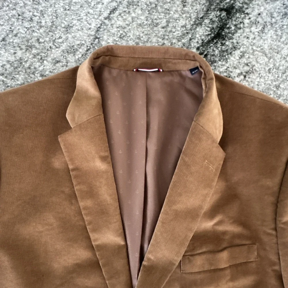 Tommy Hilfiger Velvet Blazer Jacket Men's 44 Regular  Modern Brown With Patches
